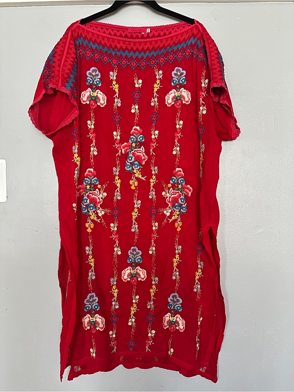 Johnny Was Red Embroidered Boho Top (long).